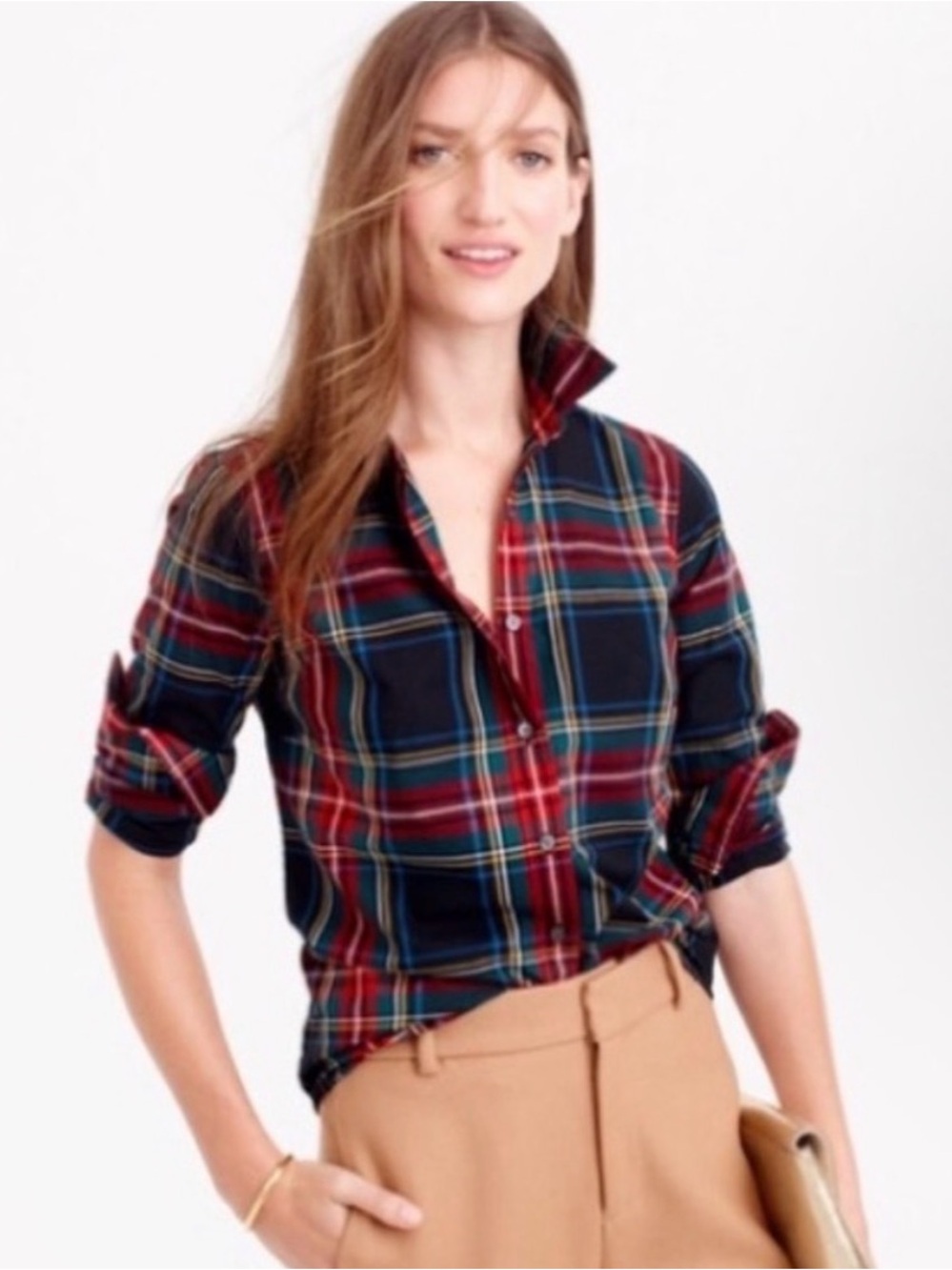 Jcrew Perfect Shirt in Stewart Plaid Button-Down Shirt in Navy, Red & Green